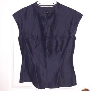 Lida Biday Silk Linen Button Down Short Sleeve Top